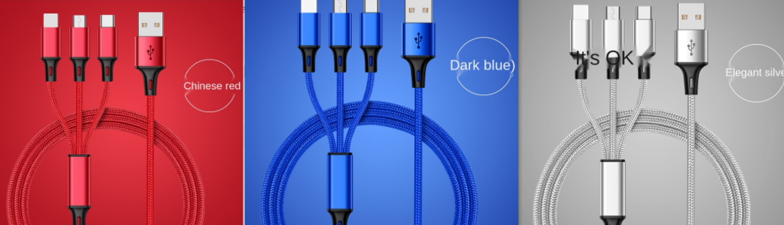 Three-head Mini Braided Three-in-one Data Cable